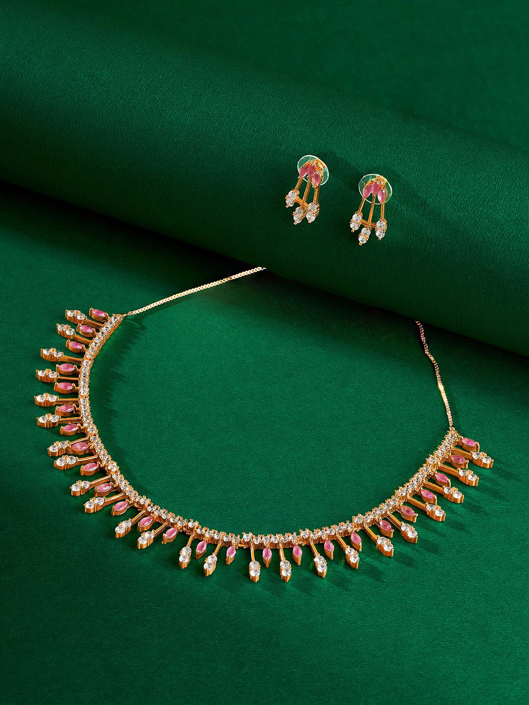 TEEJH Madhur Mantra Rose Gold-Plated Cubic Zirconia Studded Jewellery Set