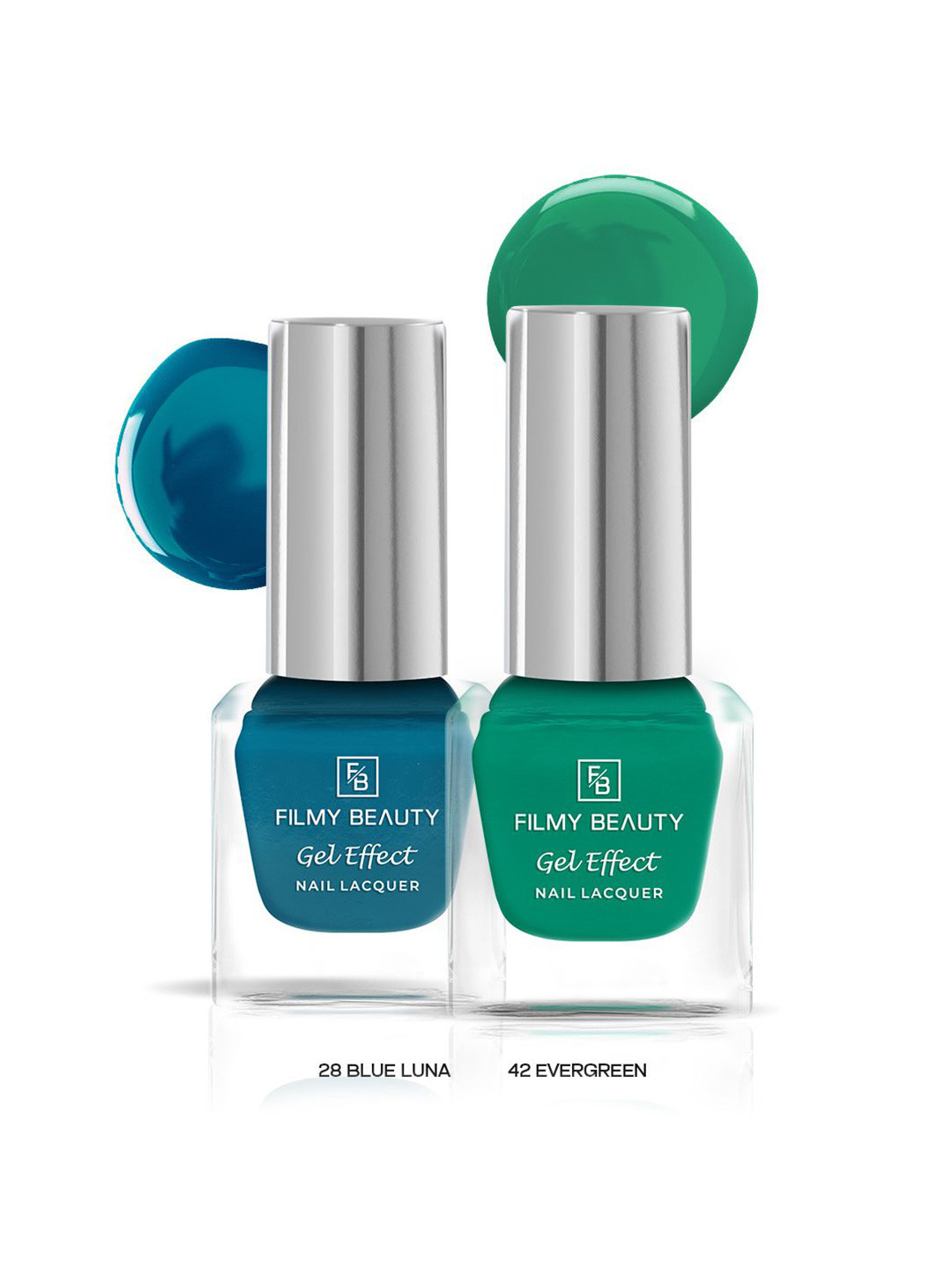 FILMY BEAUTY Set Of 2 Gel Effect Nail Polish - 10 ml Each Blue Luna 28 Evergreen 42