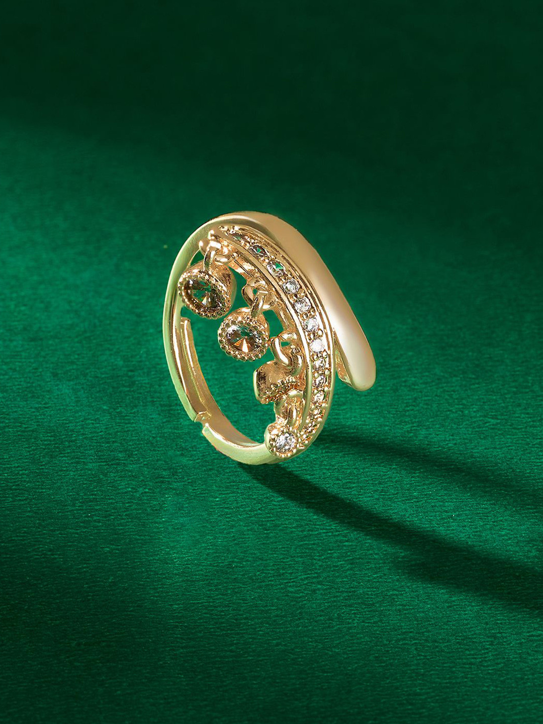 TEEJH Anaya Aura Cubic Zirconia Studded Adjustable Finger Ring