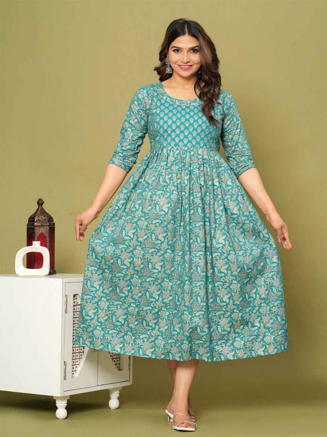 ANUOM Blue Floral Print Maternity Dress