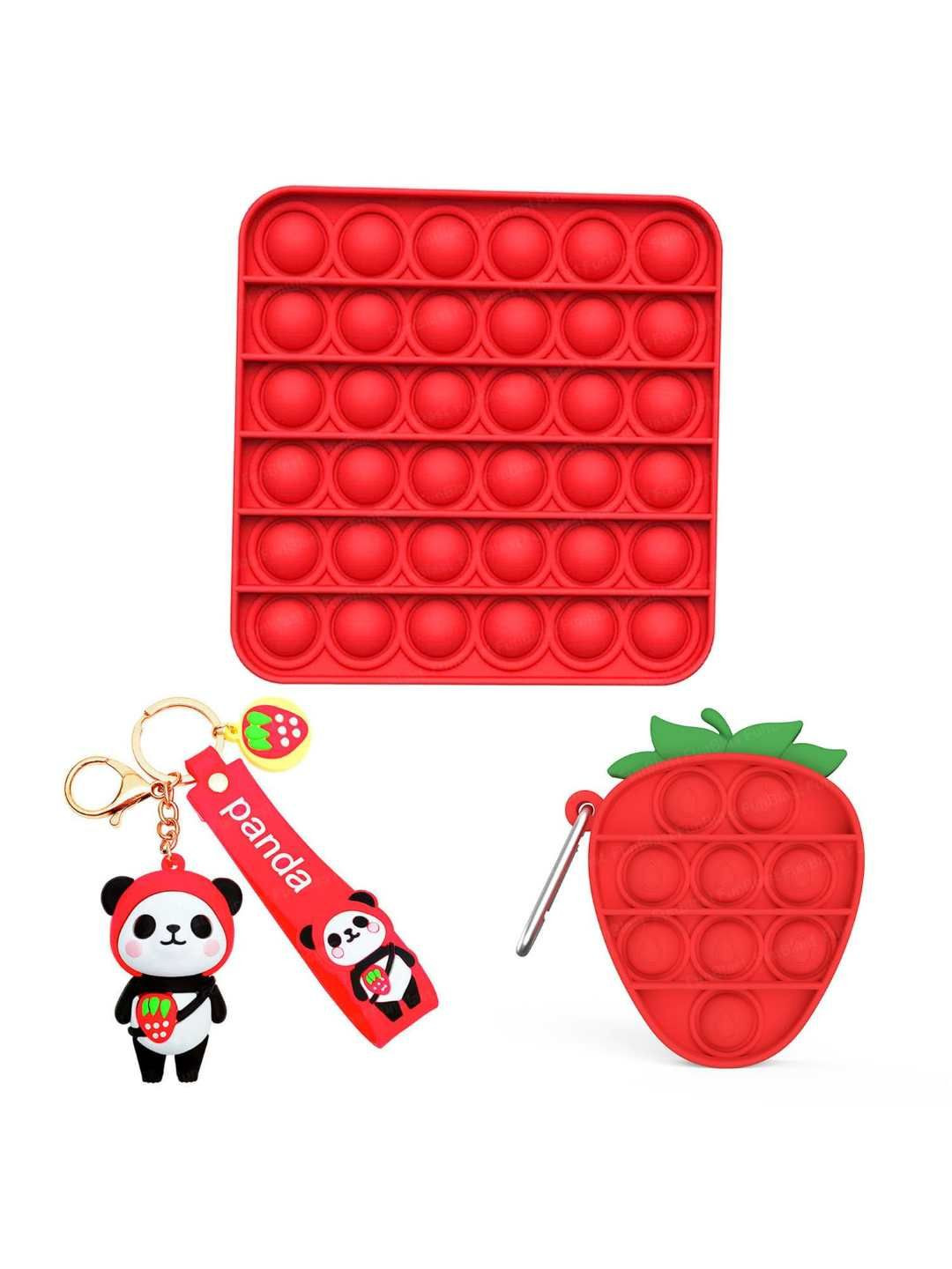 YK Kids Pop It Fidget Toy Set  Square & Strawberry Pop It with Panda Keychain