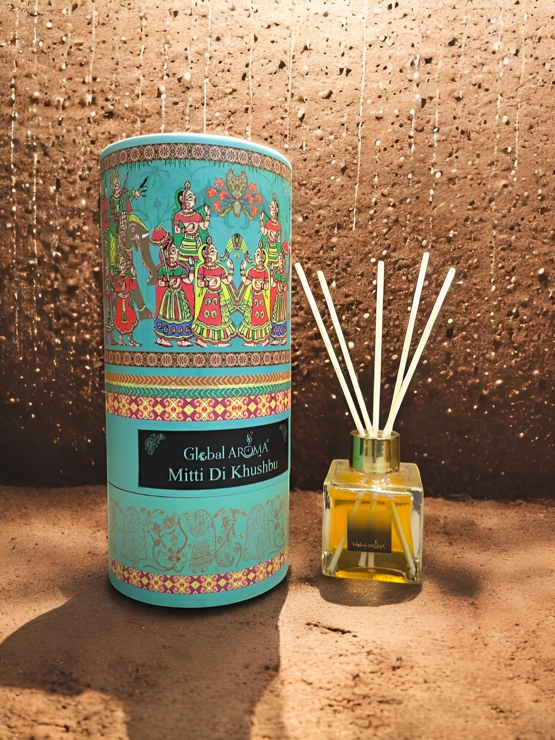 GLOBAL AROMA Blue & Red Mitti Di Khushbu Reed Aroma Oil Diffuser & Sticks 100ml