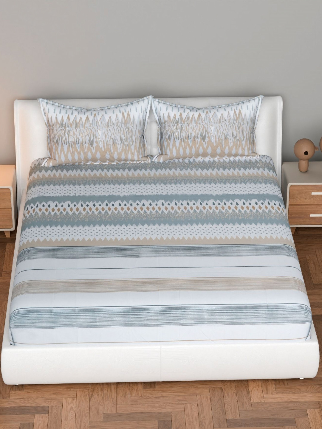 Florida Grey Polycotton 180 TC King Fine Bedsheet with 2 Pillow Covers-90 x 63 inches