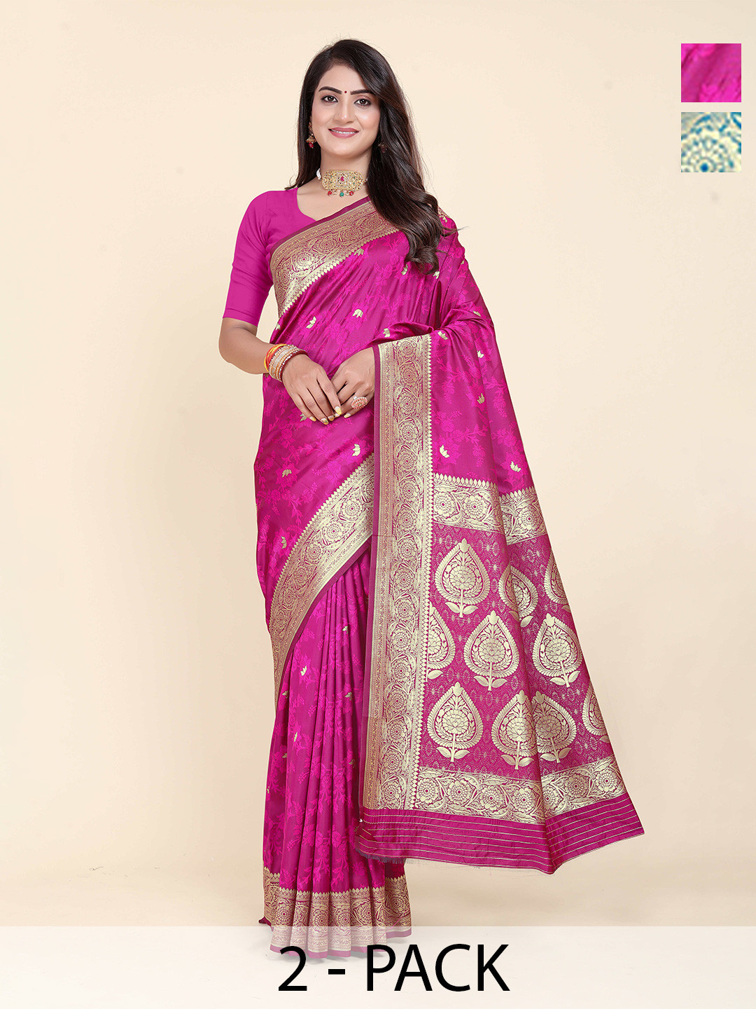 Rujave Pack Of 2 Ethnic Motifs Woven Design Art Silk Kanjeevaram Saree