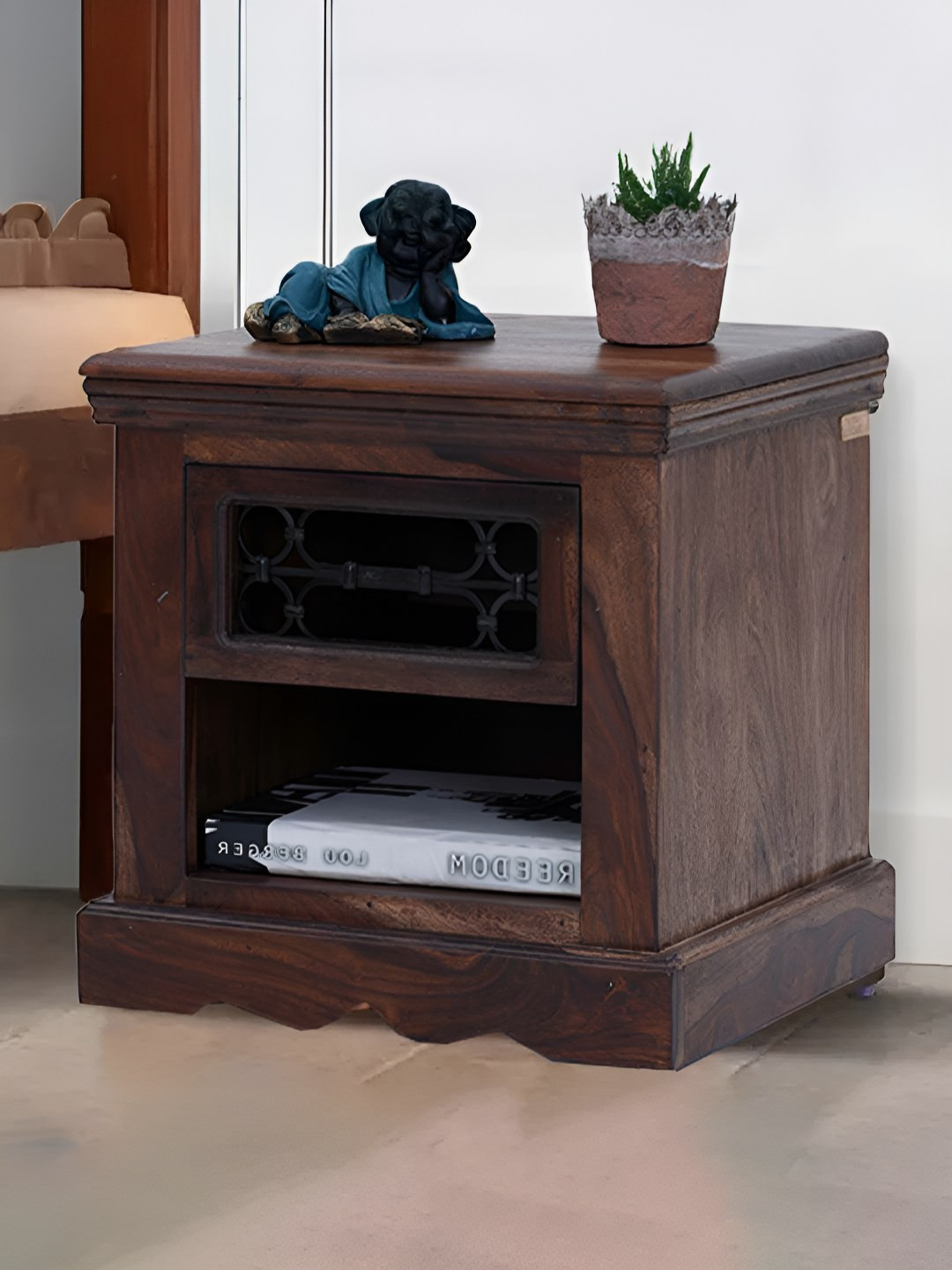Royaloak Hilton Brown Square Wooden Bedside Table With Drawer