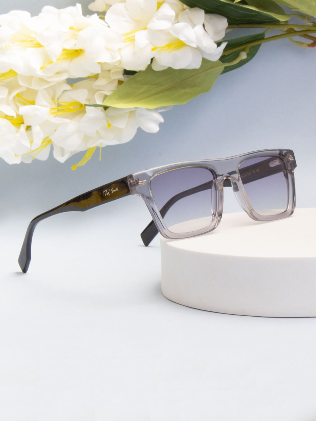 Ted Smith Unisex Grey Graded Square Premium Acetate Sunglasses With Polarised Lens