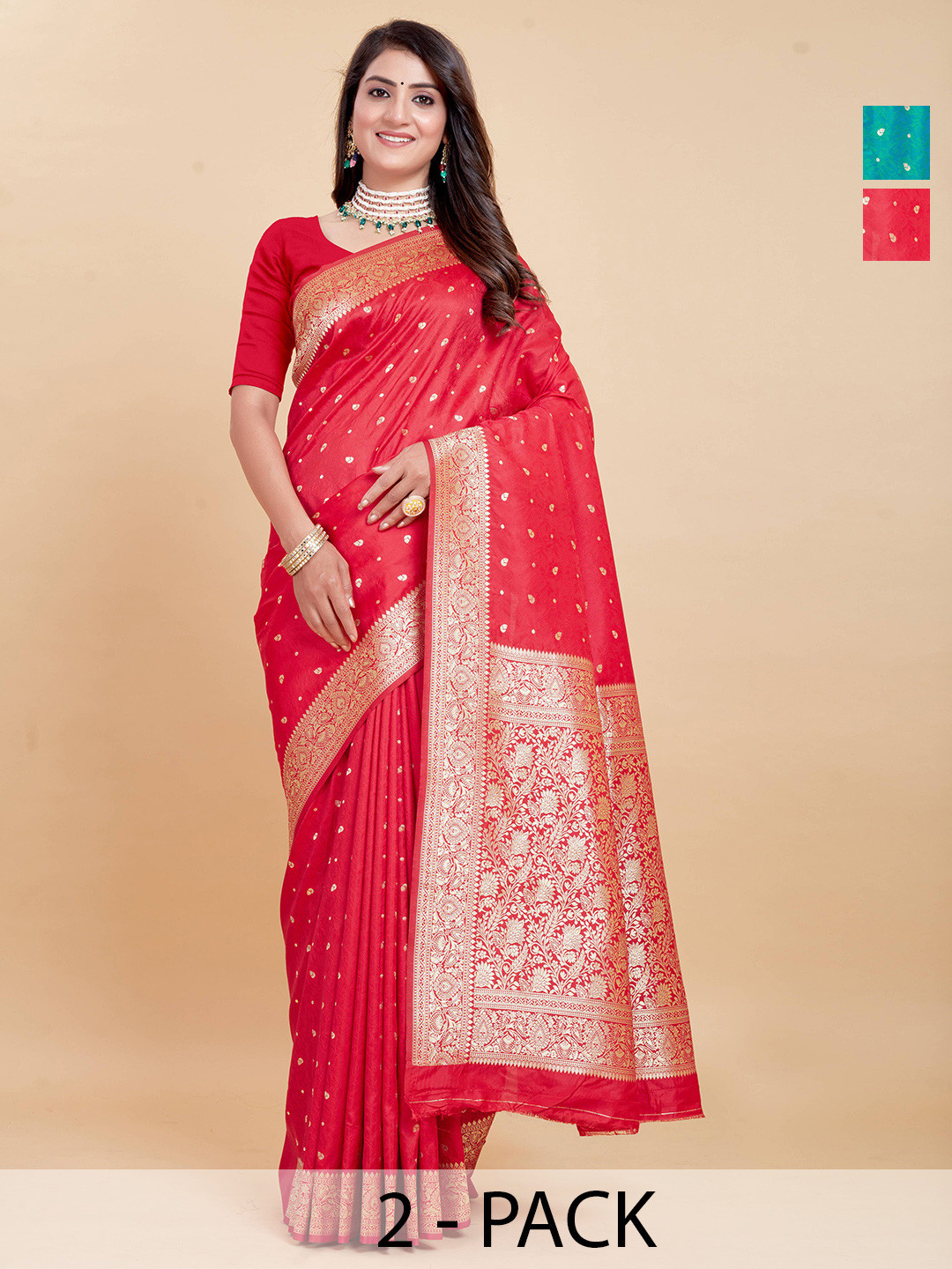 Rujave Set of 2 Woven Design Zari Kanjeevaram Saree