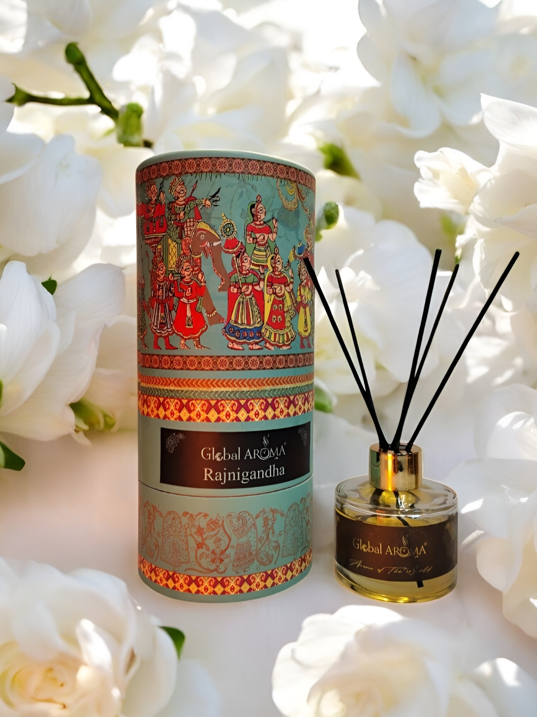 GLOBAL AROMA Blue & Red Rajnigandha Reed Aroma Oil Diffuser & Sticks 120ml