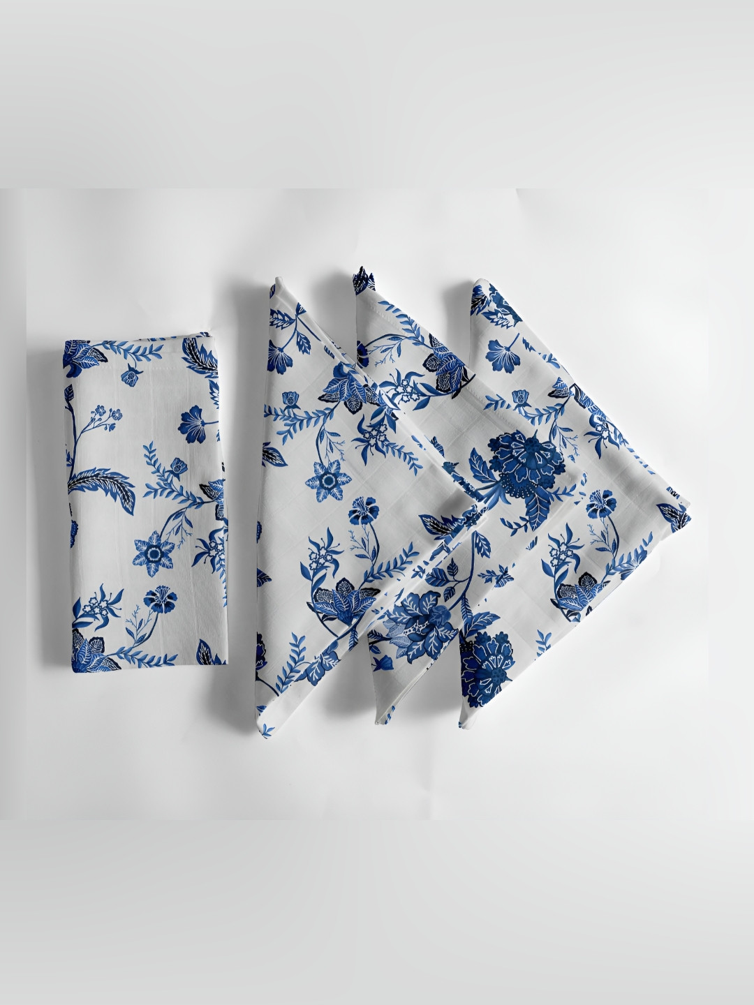 Vargottam Blue & White 12 Pieces Printed Cotton Table Napkin Set