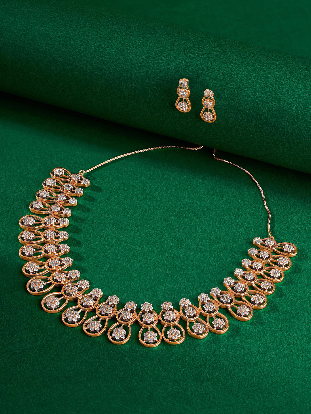 TEEJH Divine Dazzle Rose Gold-Plated Cubic Zirconia Studded Jewellery Set