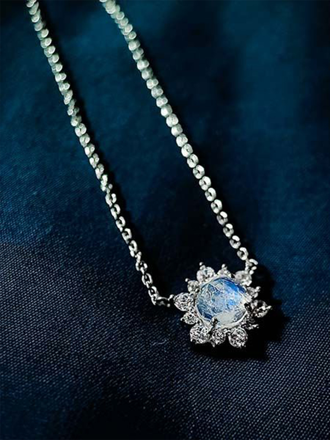 925 Sterling Silver Rhodium-Plated Sun Necklace