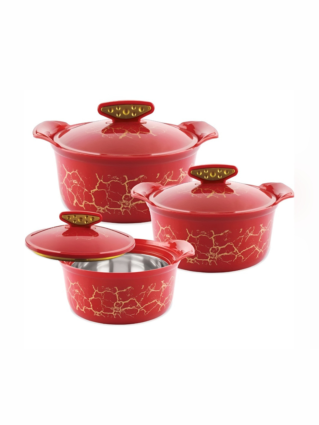 BLUBEL Red 2025 Stainless Steel 3 Pieces Dishwasher Safe Thermal Insulated Casserole