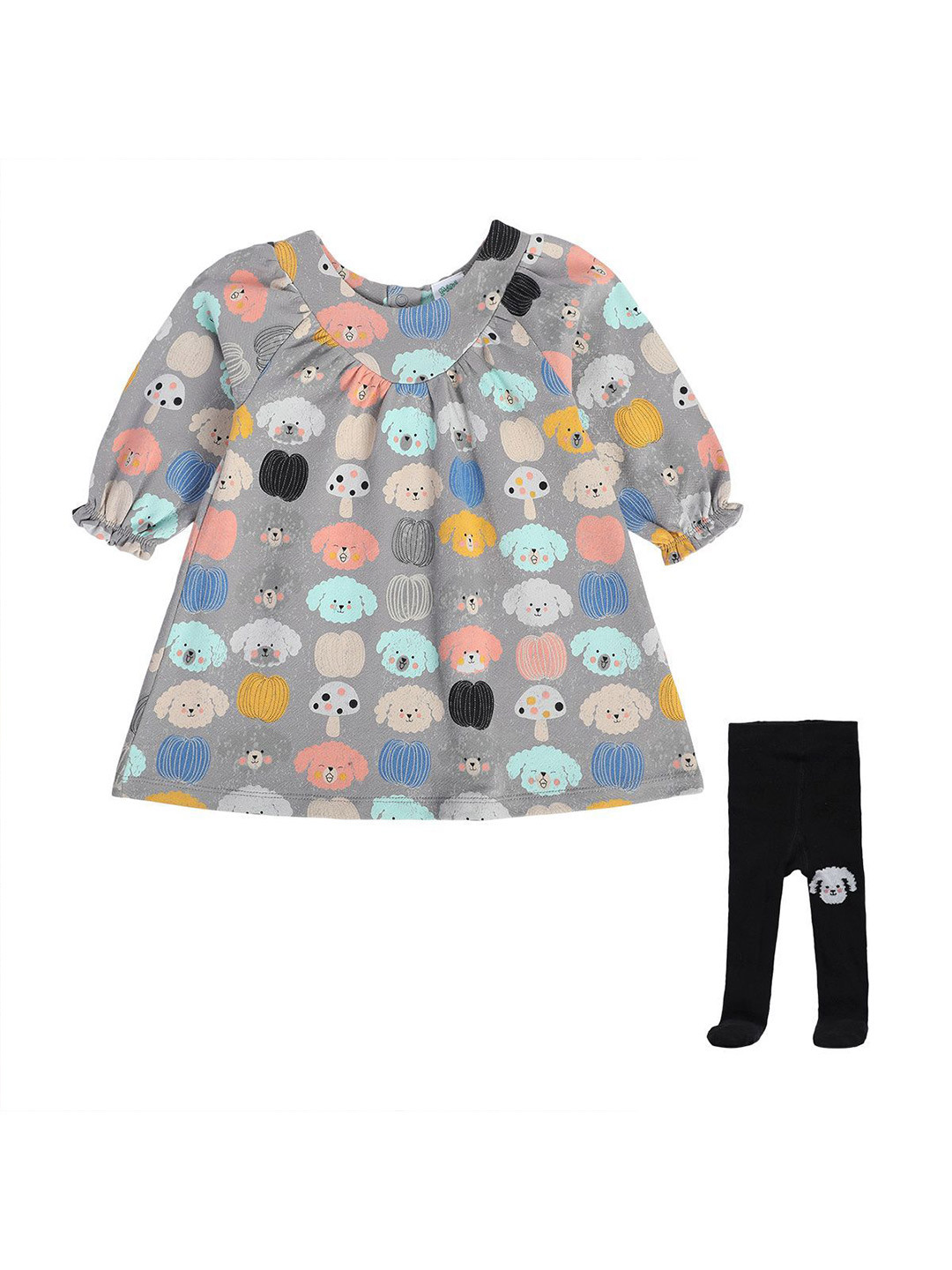 MINI KLUB Girls Conversational Printed Pure Cotton A-Line Knee Length Dress With Stocking