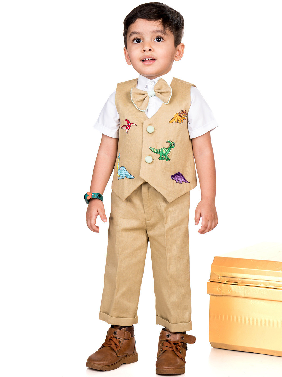 TOPLOVE Infant Boys Three Piece Dino Waistcoat Set