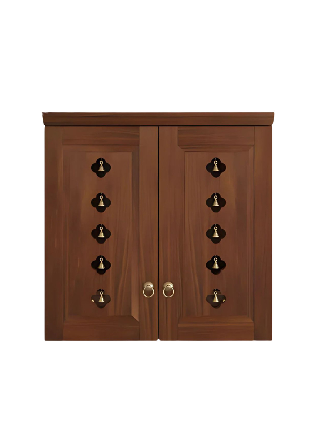 DZYN Furnitures Brown & Yellow Textured Wooden Barvya Pooja Mandir With Door