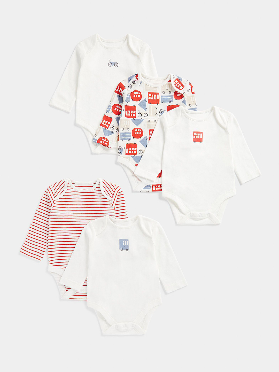 mothercare Infant Boy Pack Of 5 Printed Cotton Bodysuits
