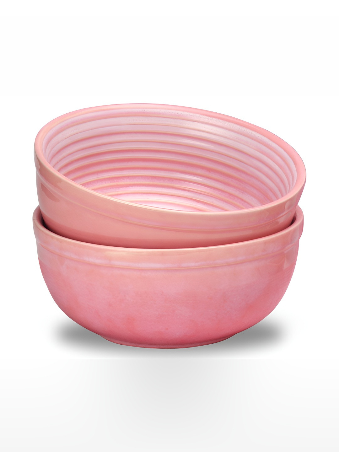 BODHI HOUSE Pink 2 Pieces Ceramic Glossy Dishwasher and Microwave Safe Core Bowls