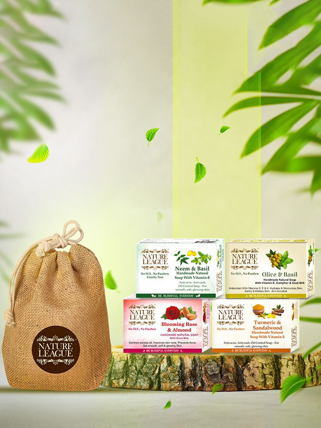 NATURE LEAGUE Set Of 4 Neem, Basil, Rose & Sandalwood Soap - 100 g Each