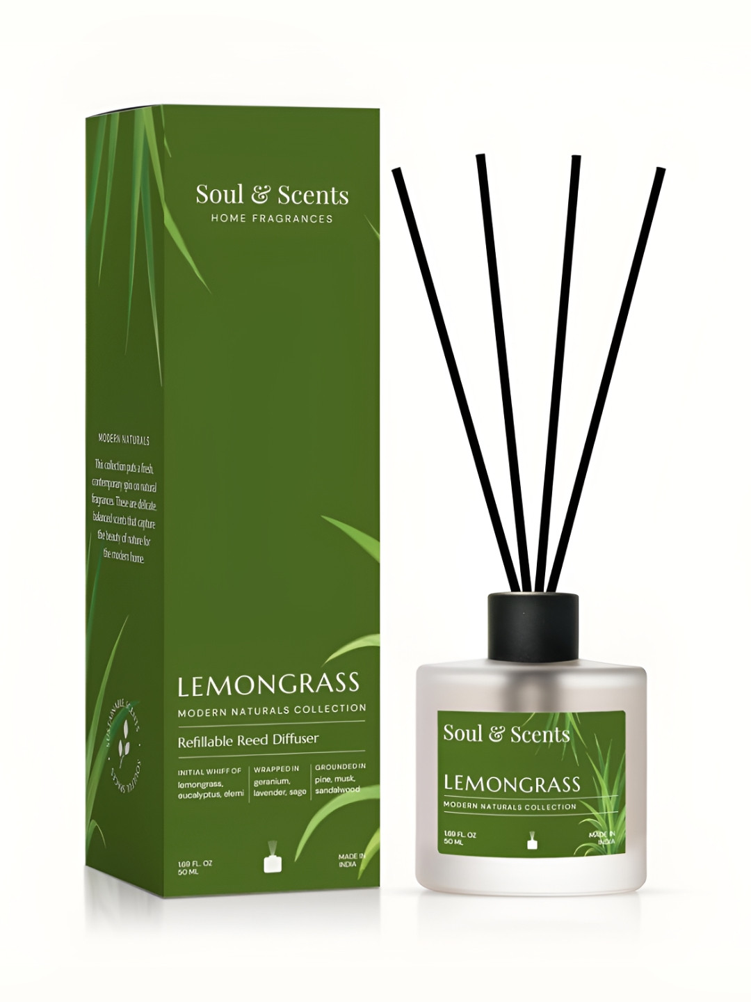 SOUL & SCENTS Lemongrass Reed Diffuser With 5 Reed Sticks - 50ml