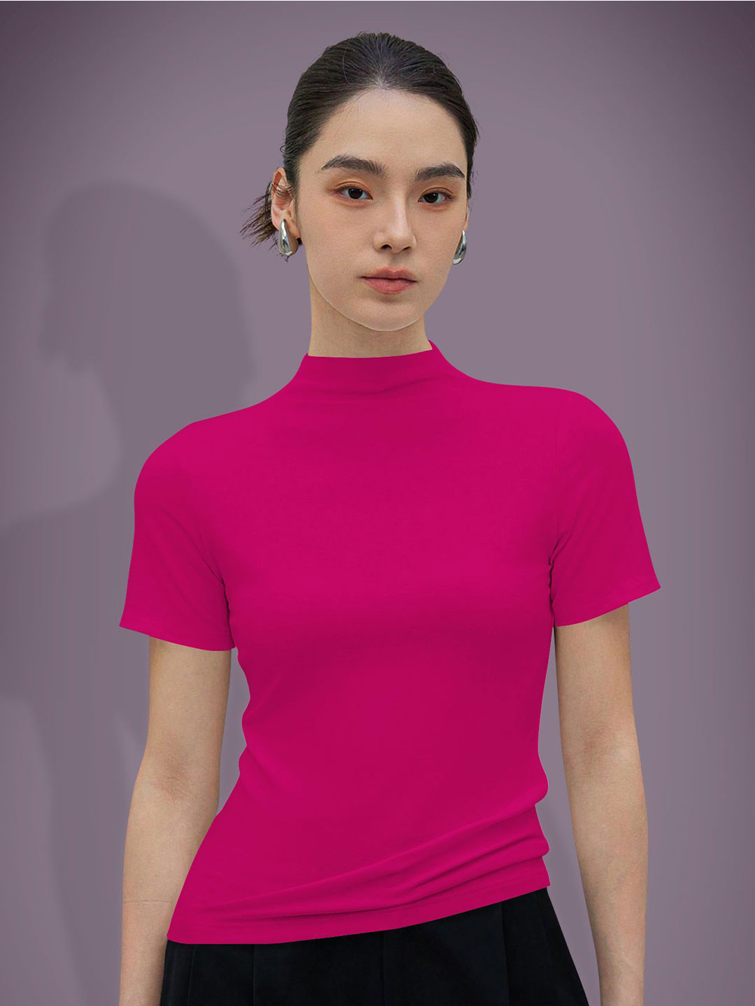 Dream Beauty Fashion Women Solid High Neck Fitted Crop Top