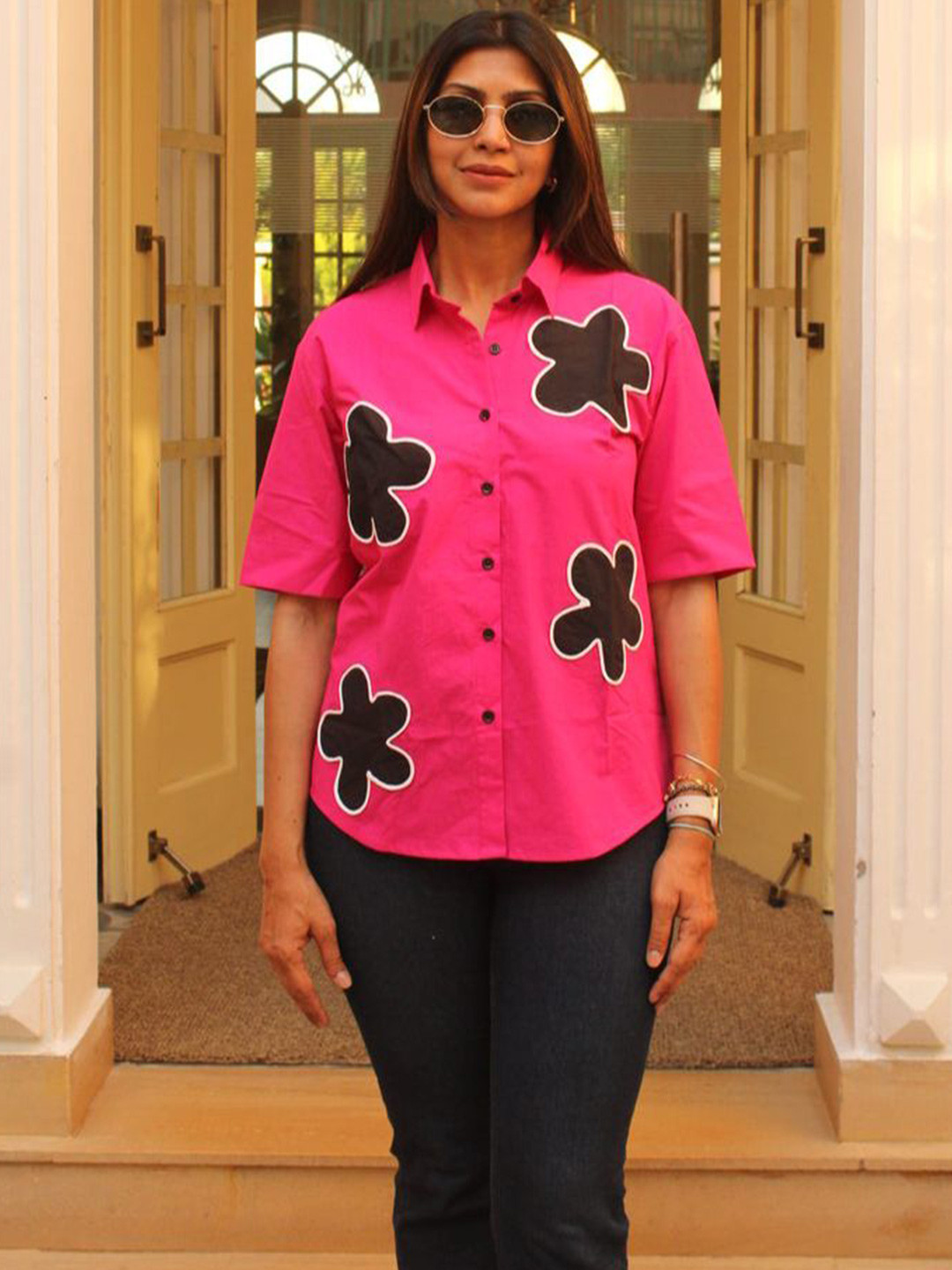 IMROZ HOUSE Print Cotton Shirt Style Top