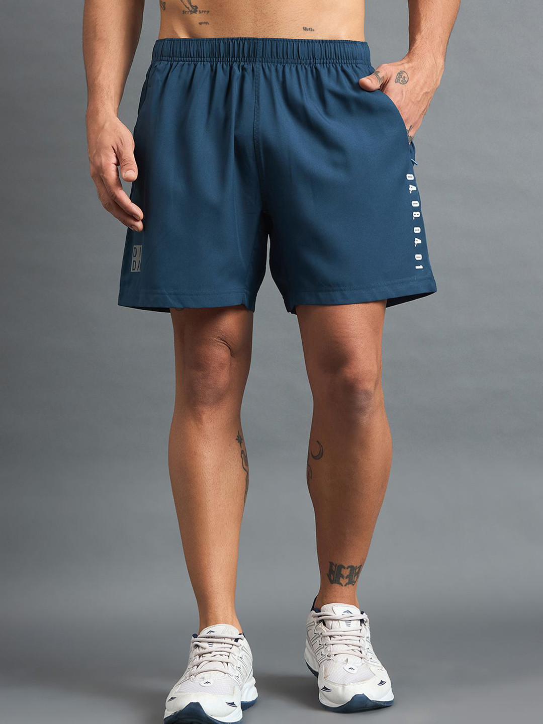 DIDA Men Solid Regular Fit Rapid-Dry Antimicrobial Running Shorts- Unique Blue Shade