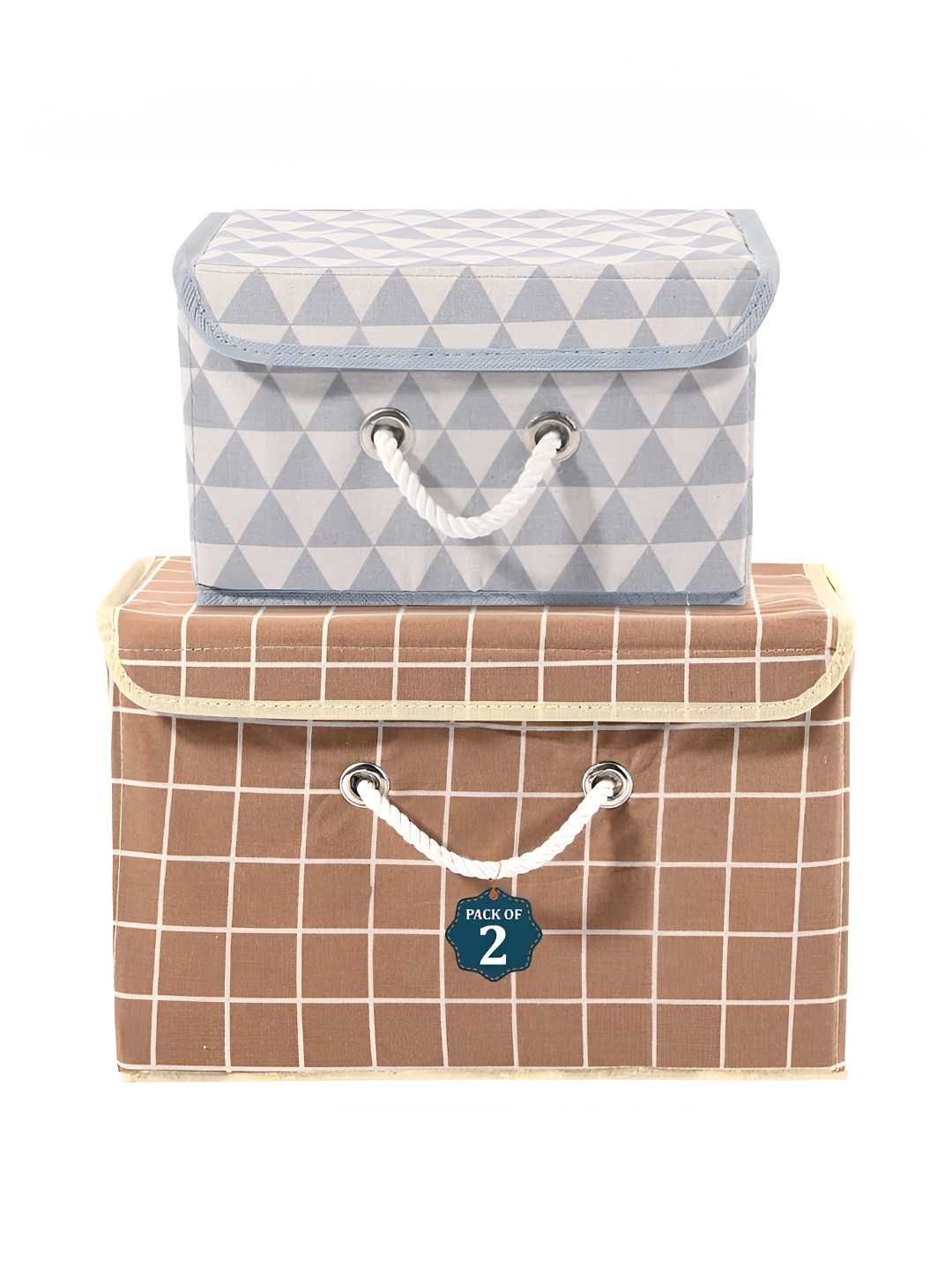 Aura Brown & Grey2 Pieces Multipurpose Storage Box With Lid & Handle