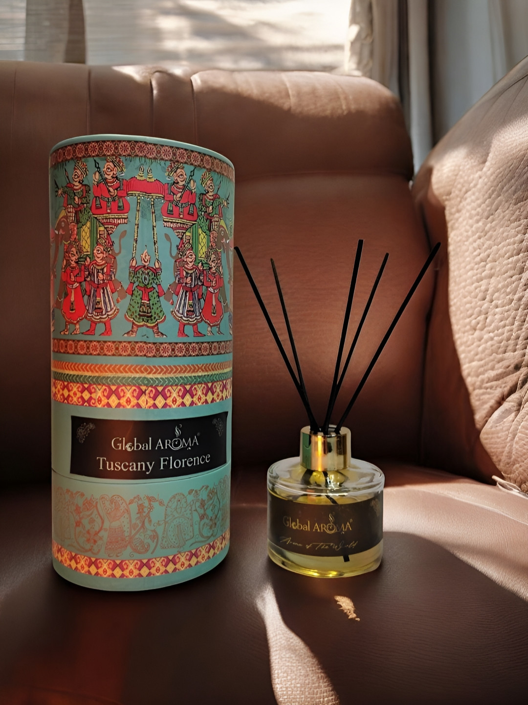 GLOBAL AROMA Blue & Red Tuscany Florence Reed Aroma Oil Diffuser & Sticks 120ml