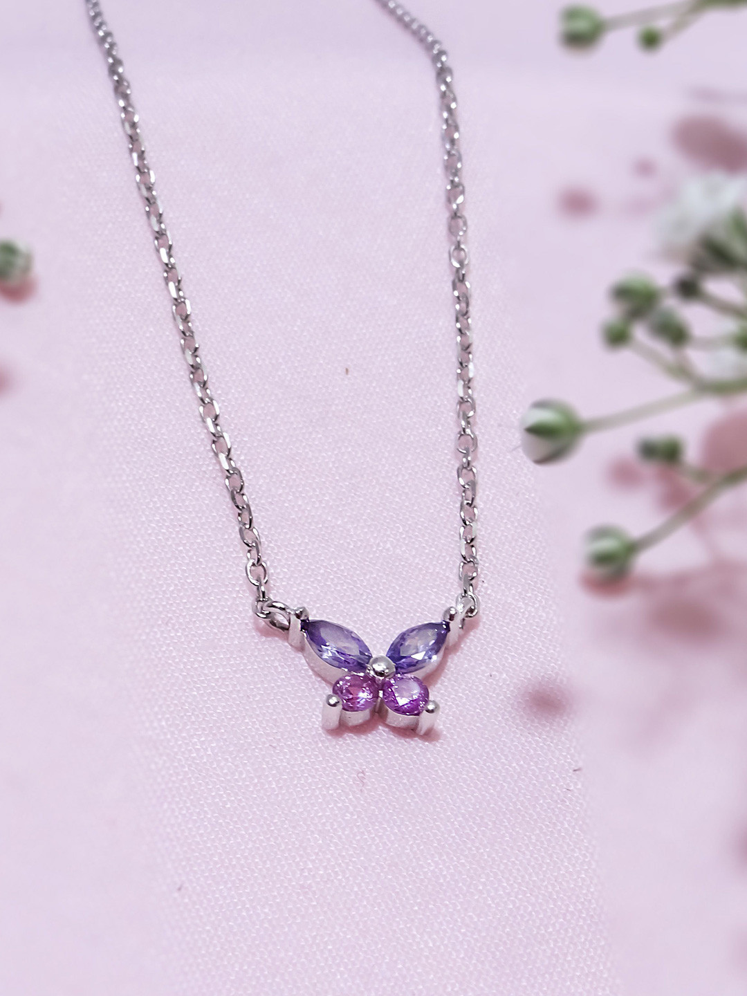 925 Silver Zircon Studded Butterfly Necklace