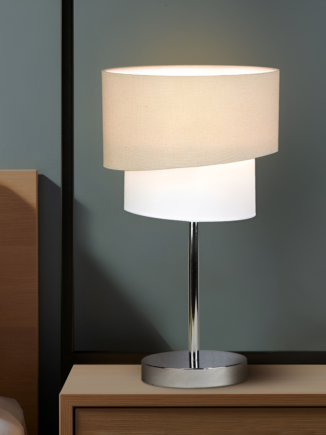 Magik Off White Metal Contemporary Cylindrical Shaped Table Lamp with Bulb