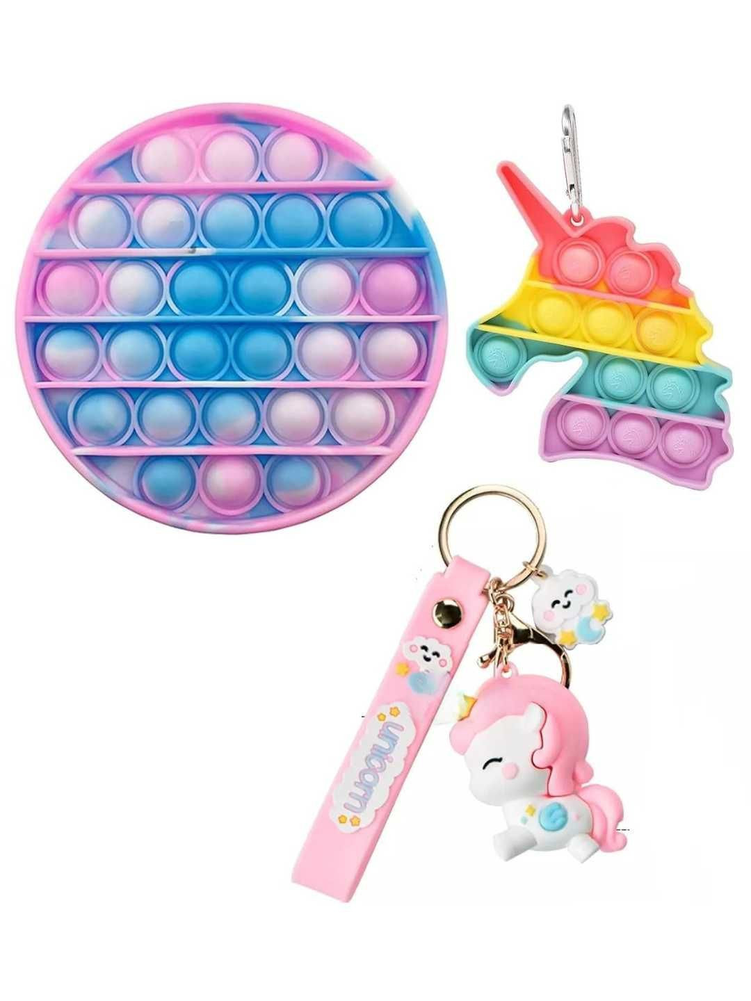 YK Kids 3-In-1 Unicorn & Round Pop It Fidget Gaming Accessory Toy Set