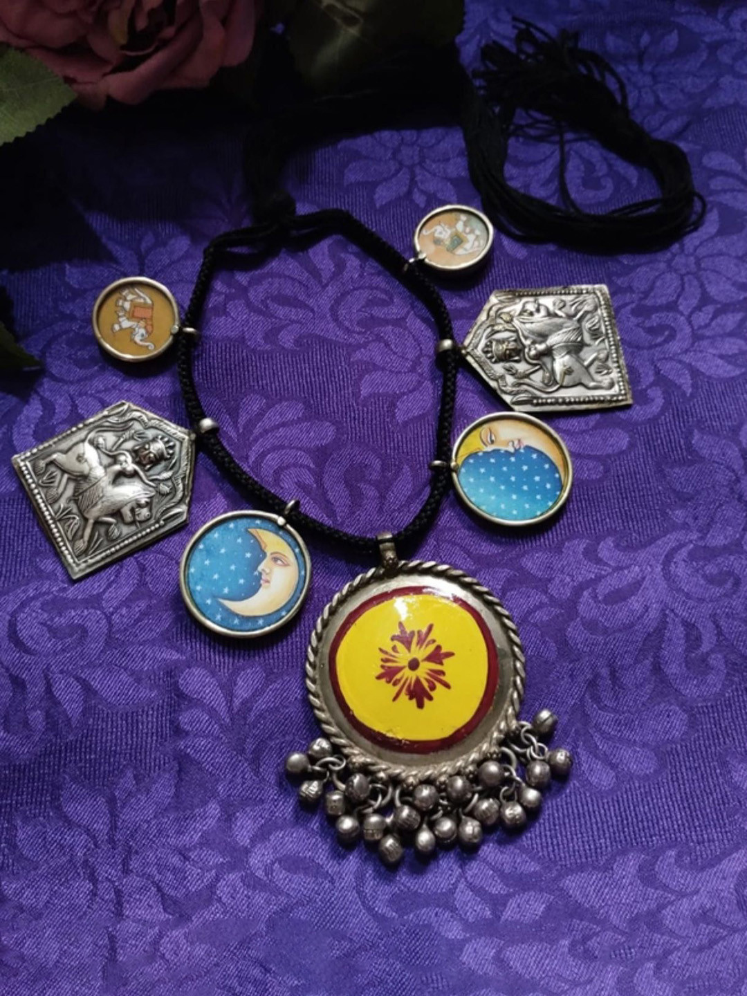 Ekanibymonashstudio Silver-Plated Ghungroos Meenakari Jewellery Set