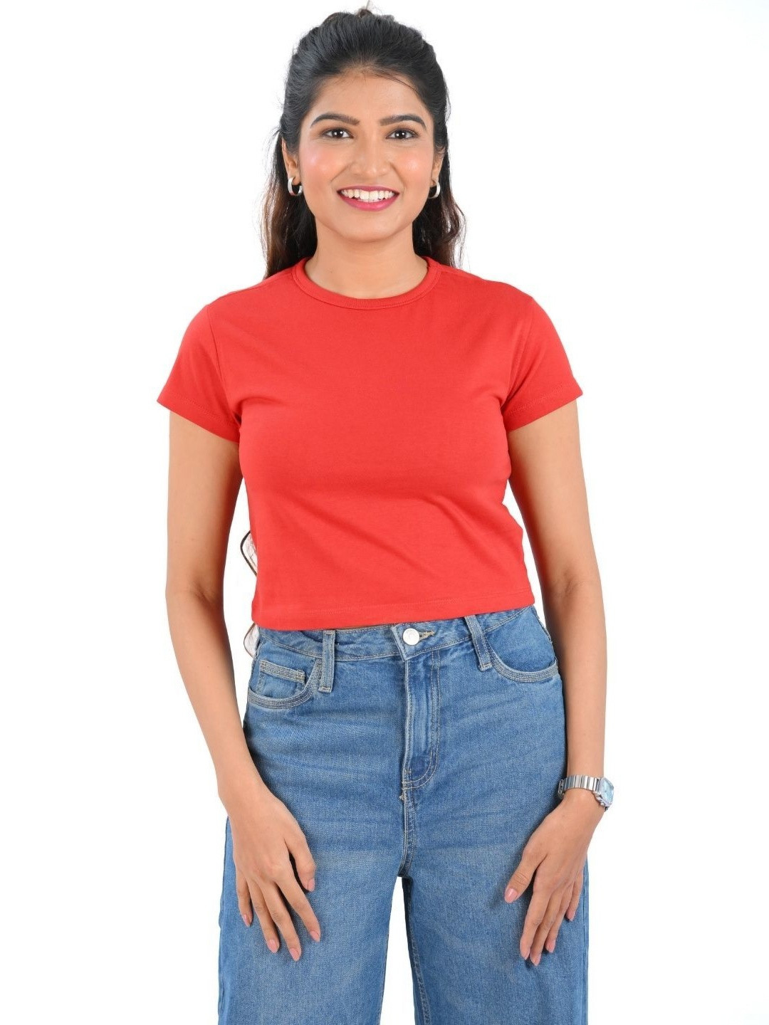 30 Looks Women Solid Round Neck Cotton T-shirt