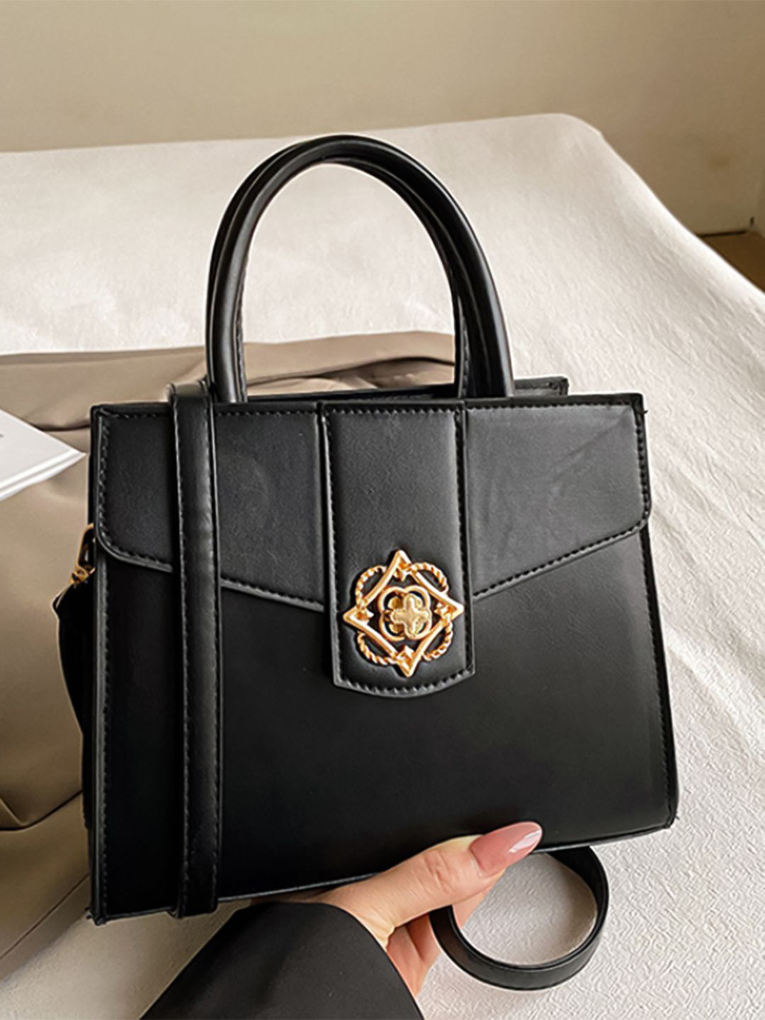 HAUTE SAUCE Women's Black Vegan Leather Hand Bag