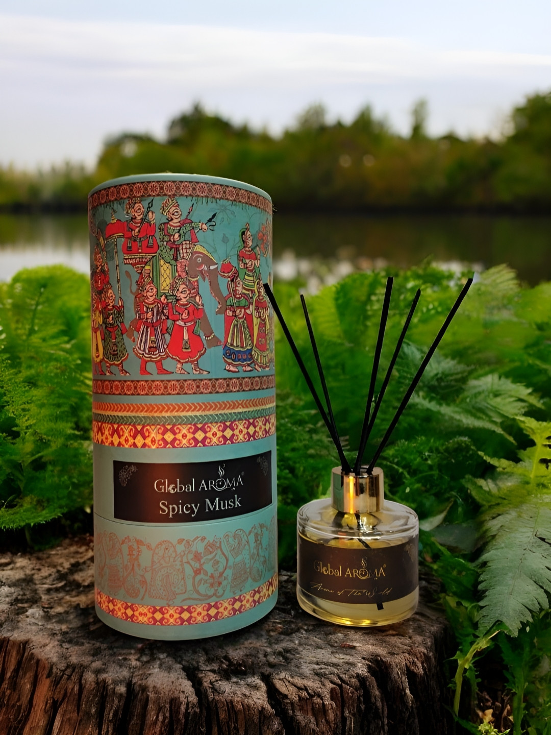 GLOBAL AROMA Blue & Red Spicy Musk Reed Aroma Oil Diffuser & Sticks 120ml