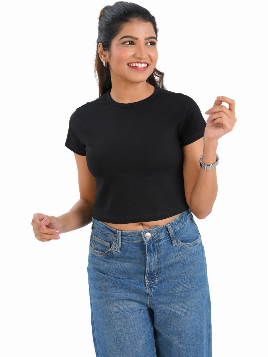 30 Looks Women Solid Round Neck Cotton T-shirt
