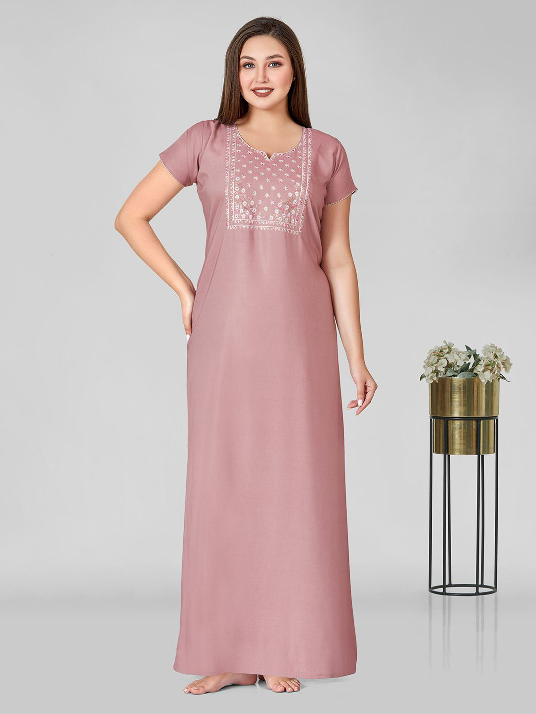 Sand Dune Men Floral Embroidered Maxi T-shirt Nightdress