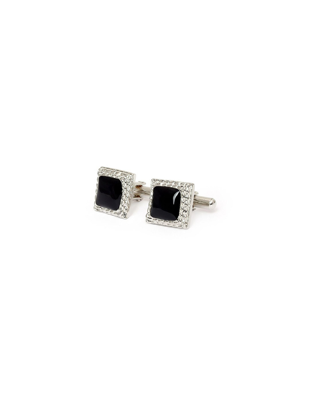 GENTLEREN Men Square Onyx Silver Cufflinks