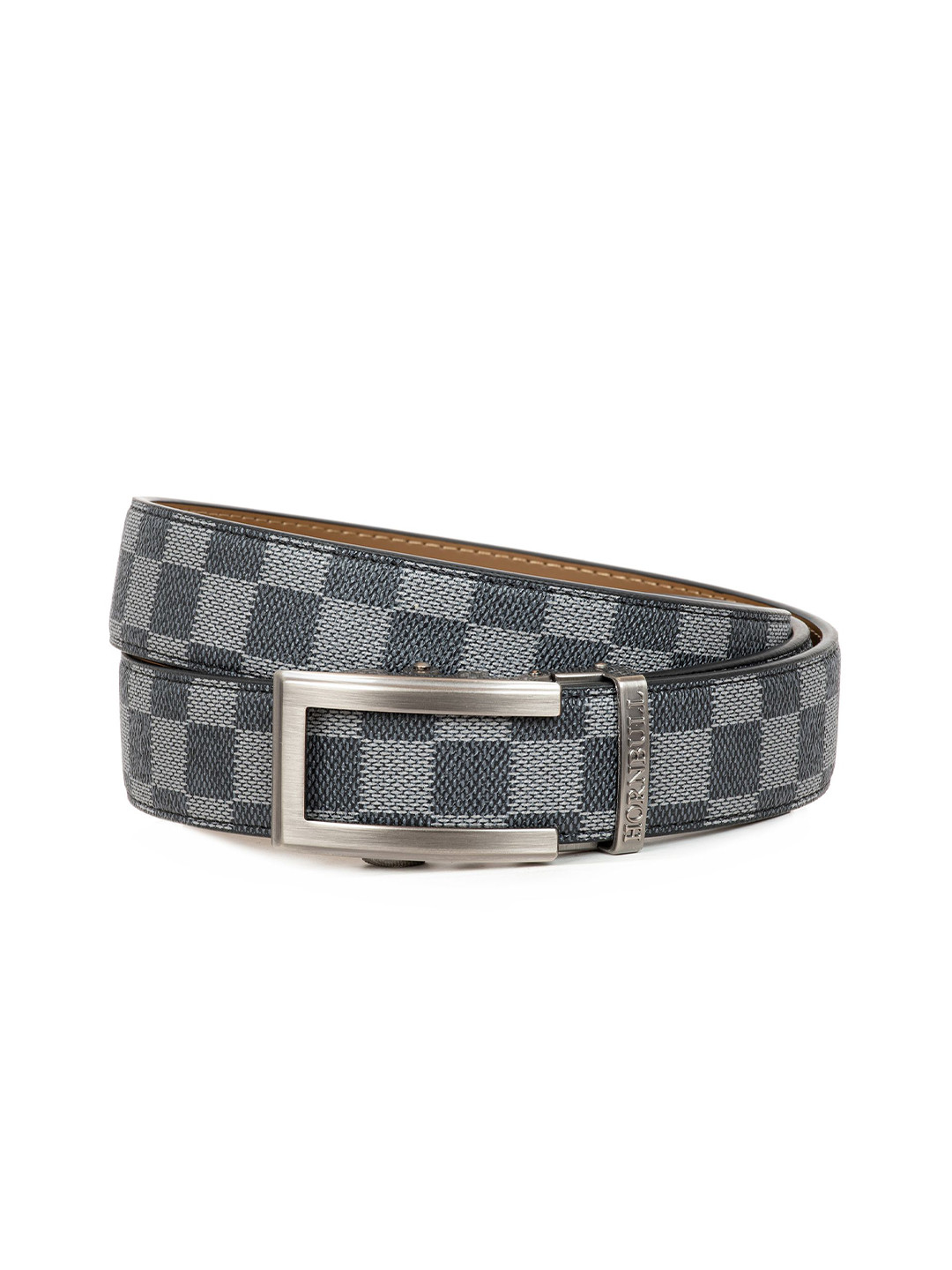 Hornbull Men Checked Leather Reversible Belt