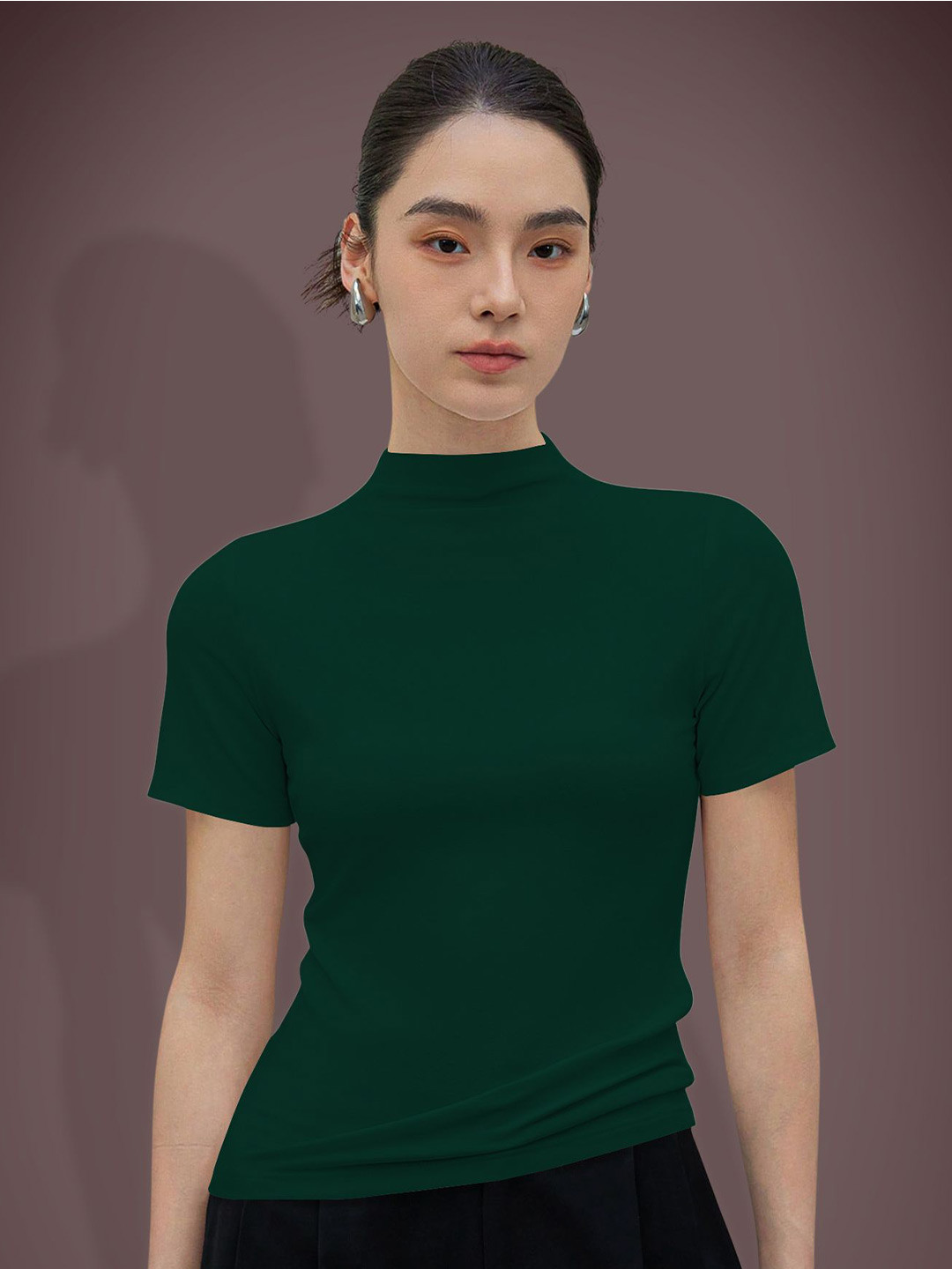 Dream Beauty Fashion Tripta Women Round Neck Short Sleeves Fitted Top