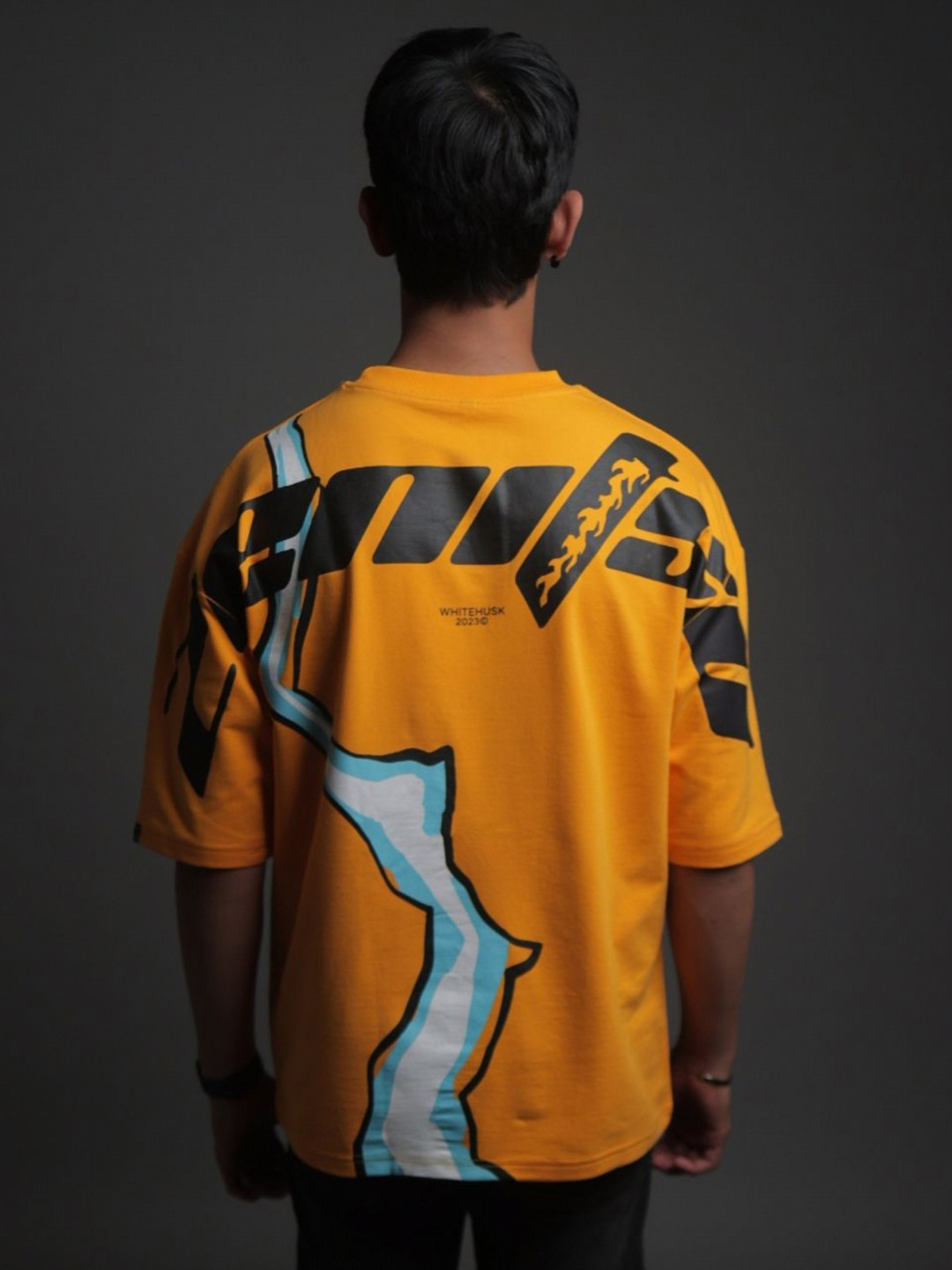 WHITE HUSK Men Graphic Printed Round Neck Cotton Oversized T-shirt