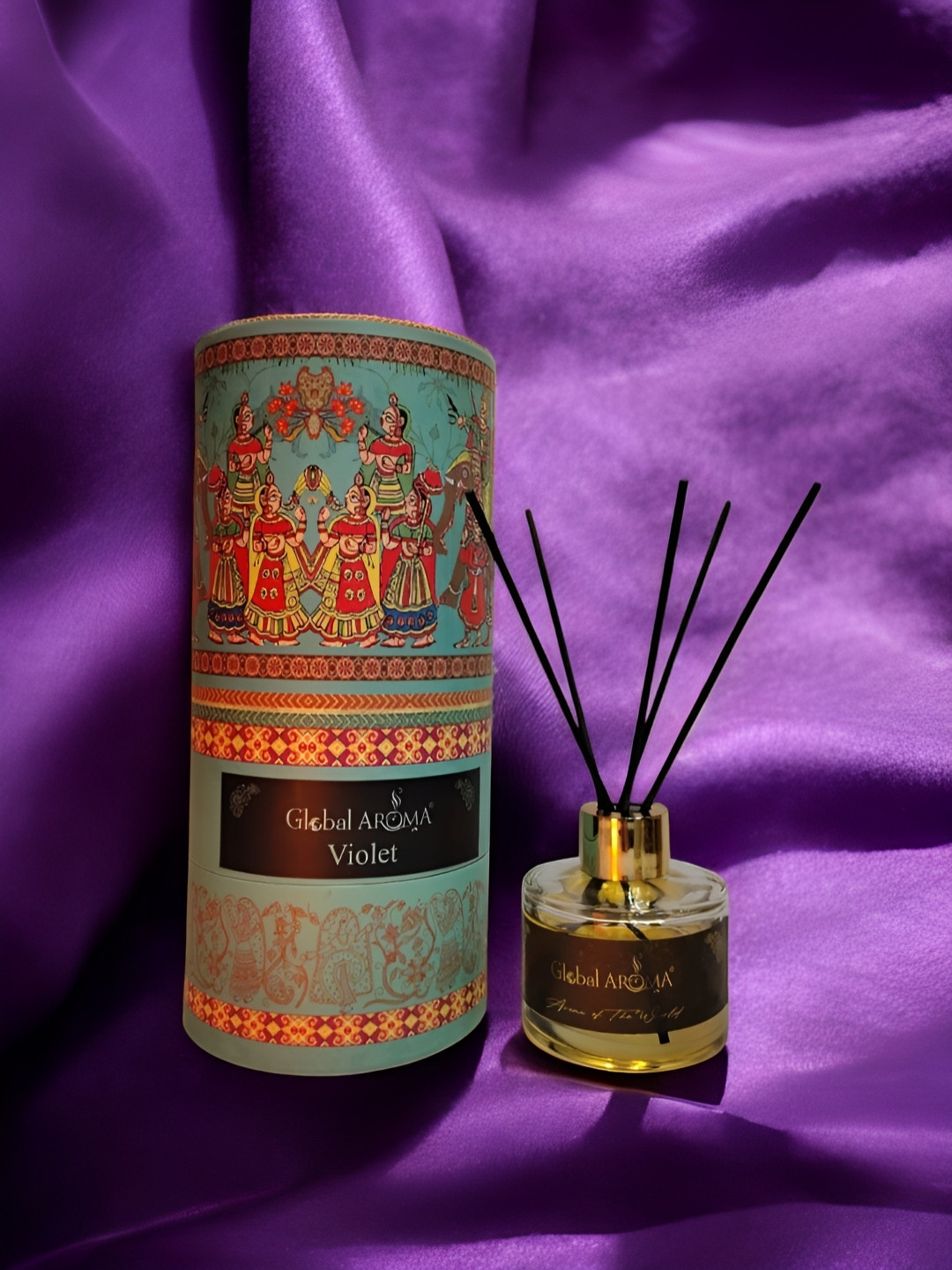 GLOBAL AROMA Blue & Red Printed Violet Reed Aroma Oil Diffuser & Sticks 120ml