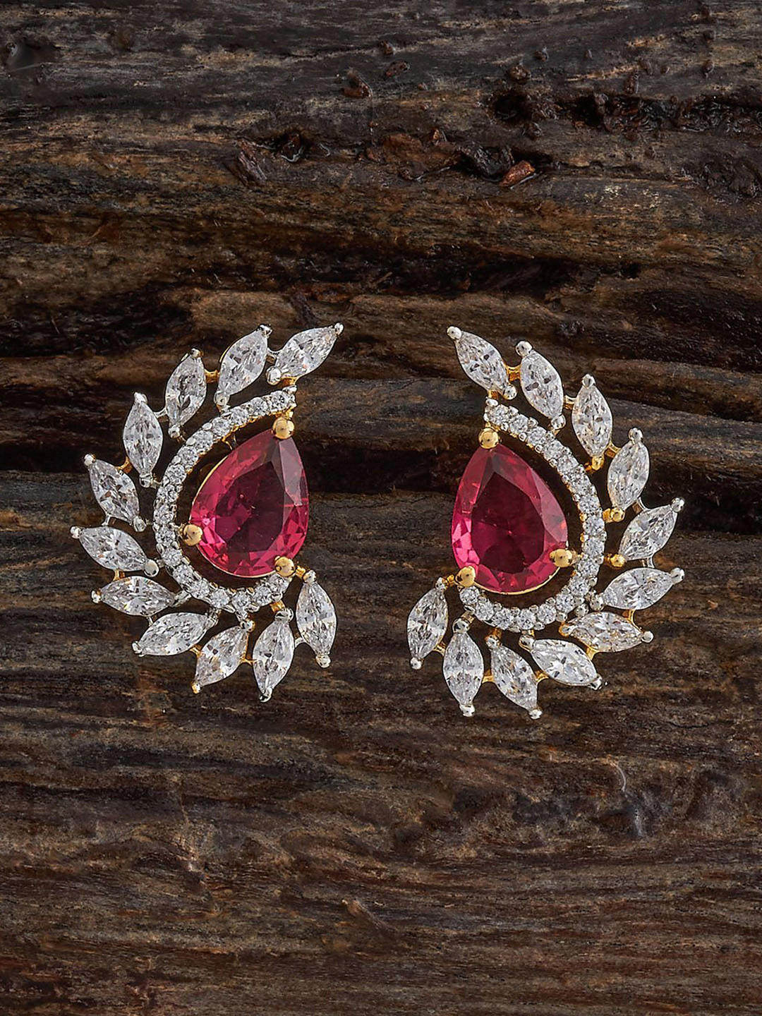Kushal's Fashion Jewellery Leaf Shaped Studs Earrings