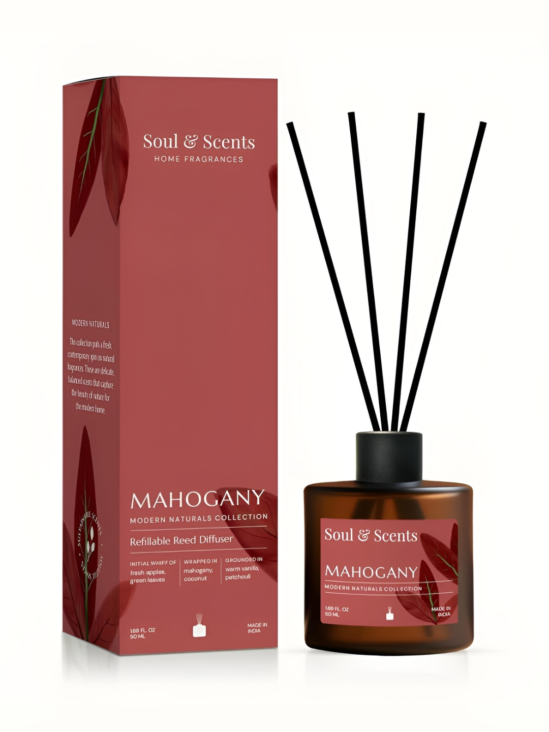 SOUL & SCENTS Mahogany Reed Diffuser With 5 Reed Sticks 50 ml