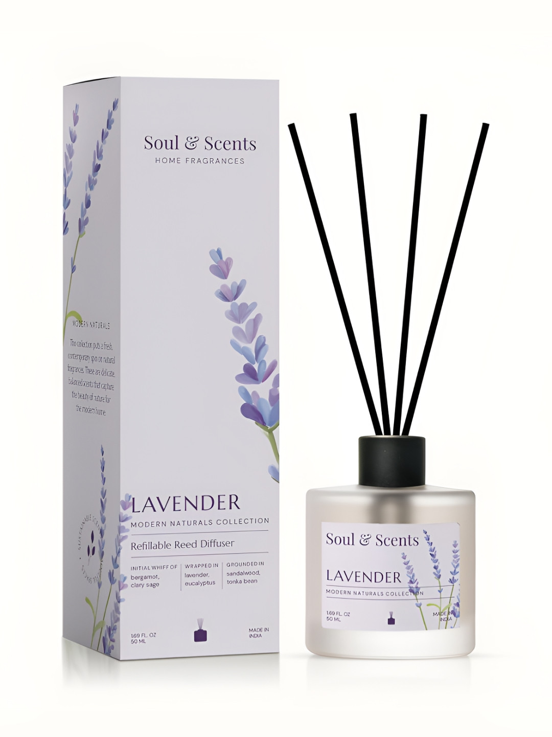 SOUL & SCENTS Lavender Reed Diffuser With 5 Reed Sticks - 50ml