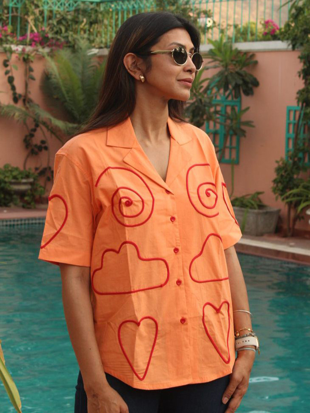 IMROZ HOUSE Tropical Print Cotton Shirt Style Top