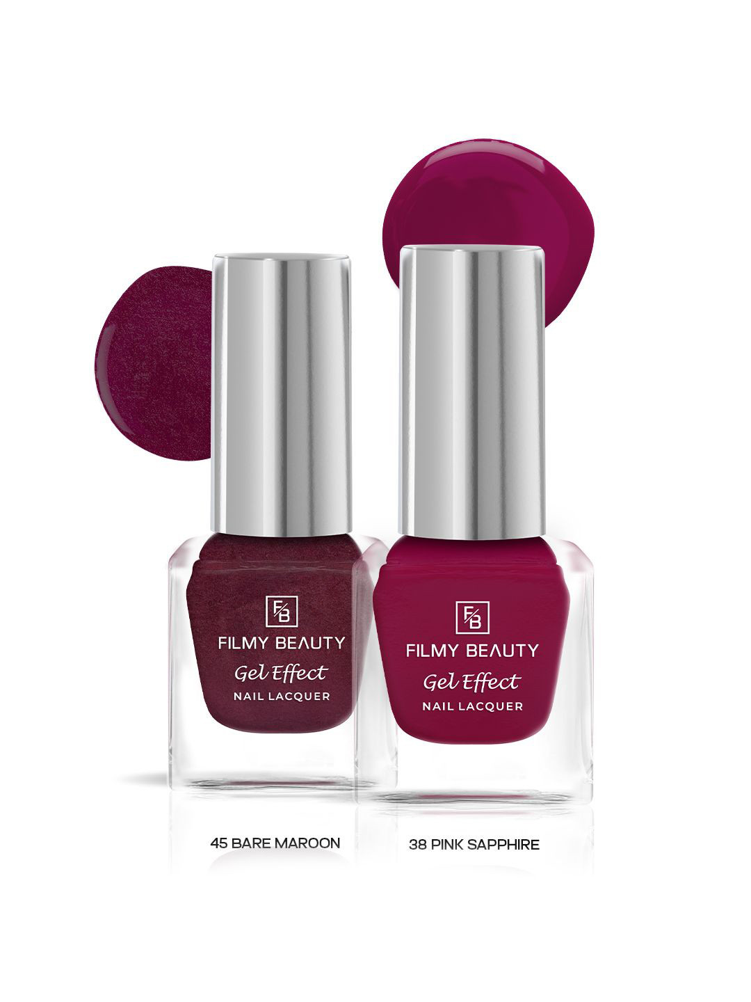 FILMY BEAUTY Set Of 2 Gel Effect Nail Polish- 10 ml Each- Bare Maroon 45- Pink Sapphire 38