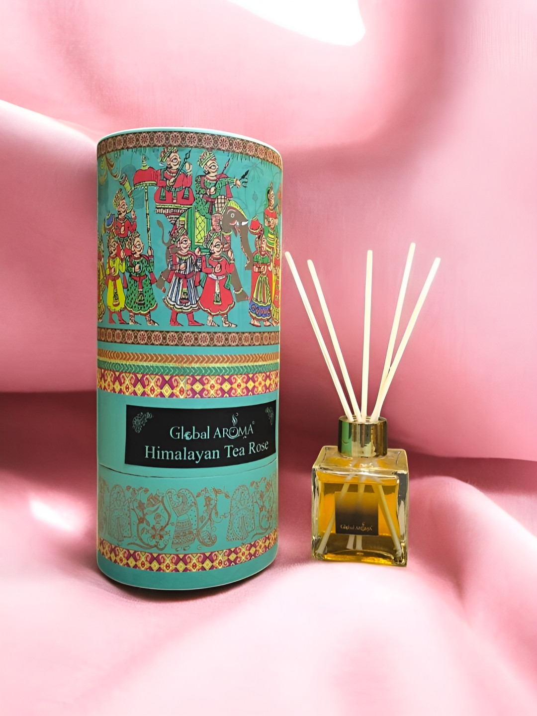 GLOBAL AROMA Blue & Red Himalyan Tea Rose Aroma Oil Diffuser & Sticks 100ml