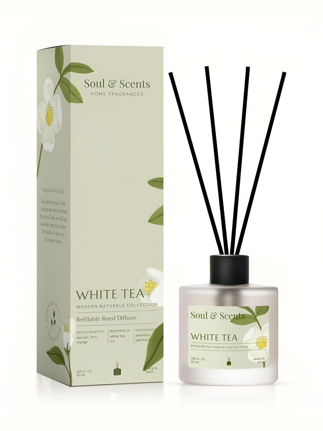 SOUL & SCENTS White Tea Reed Diffuser With 5 Reed Sticks - 50ml