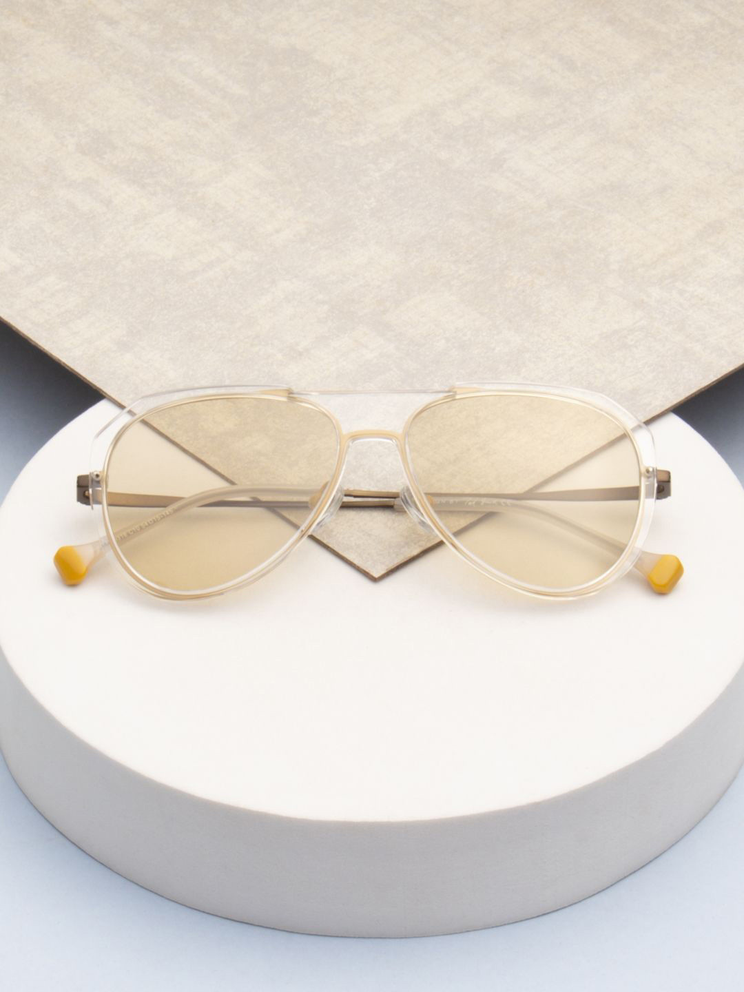 Ted Smith Unisex Light Brown Aviator Metal Sunglasses With Polarised Lens